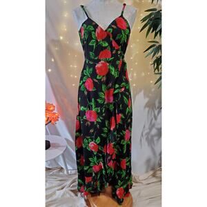 ASOS Ruffle Front Wrap Maxi Cami Dress in Bold Floral Women's Size 6 Black Pink